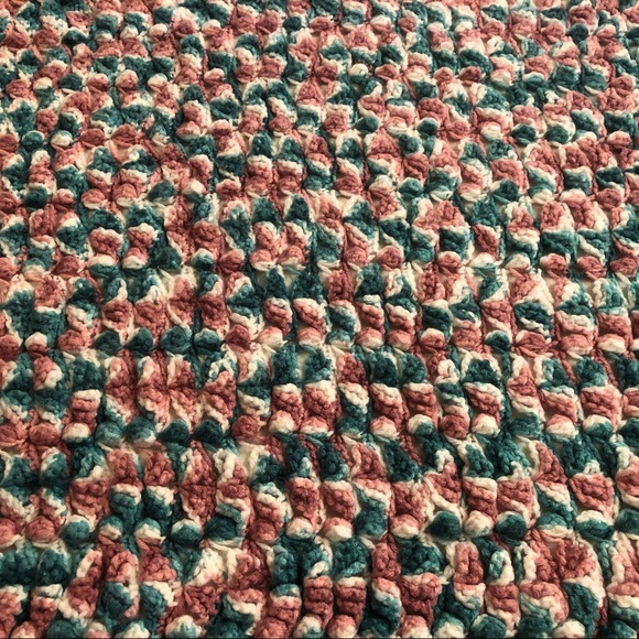 Handmade Crocheted Teal and Pink Blanket - Picture 6 of 7